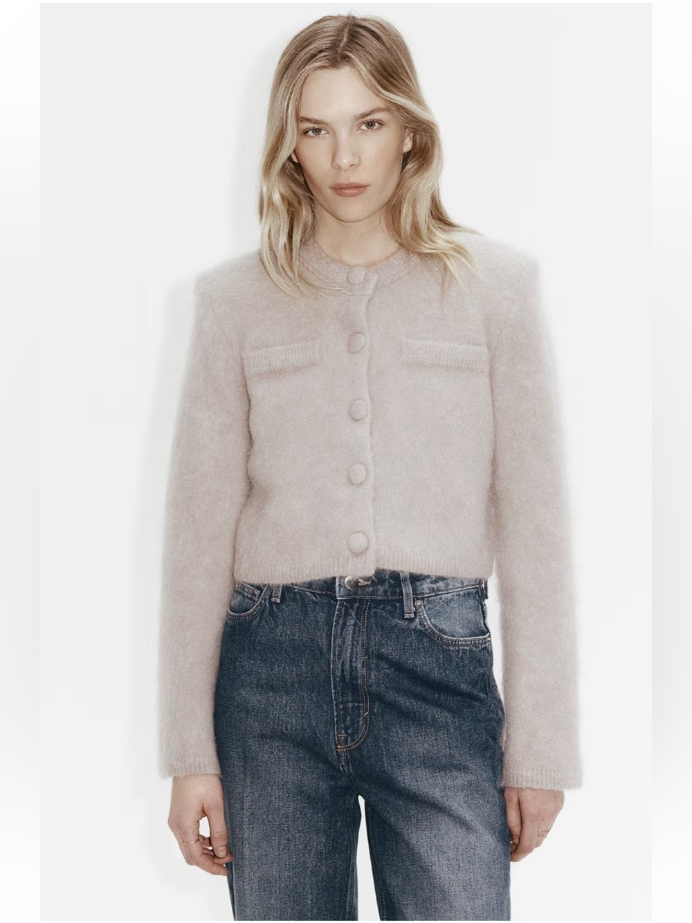 New H&M Mohair Blend Button-Front Cropped Cardigan